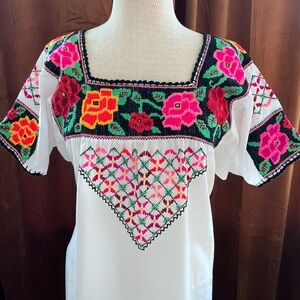 Vintage Handmade and Embroidered Spanish Cotton Folk Dress
